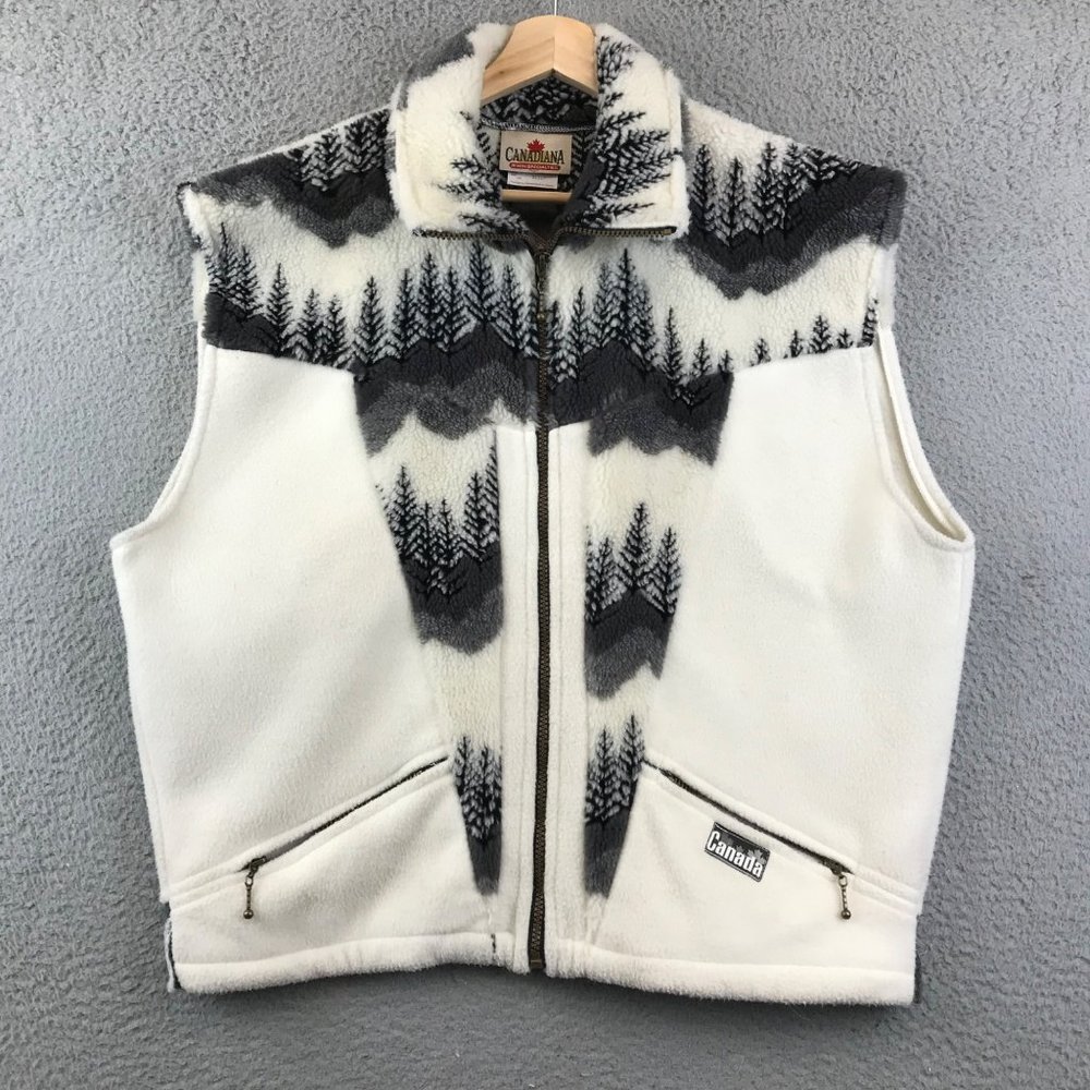 Vintage 90s  Canada Pine Tree Sherpa Sweater Fleece Vest size L